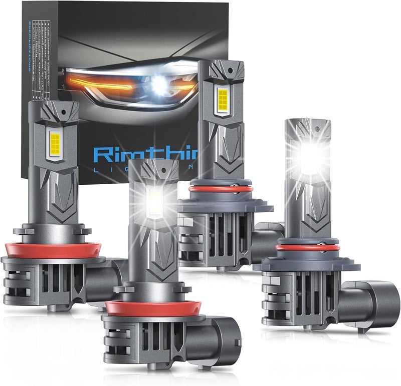 rimthin 9005 H11 Bulbs Combo, 800% Brighter H9 H8 HB3 Fog Lights, Real 1:1 Mini Size with Cooling Fan, Pack of 4 - Image 1